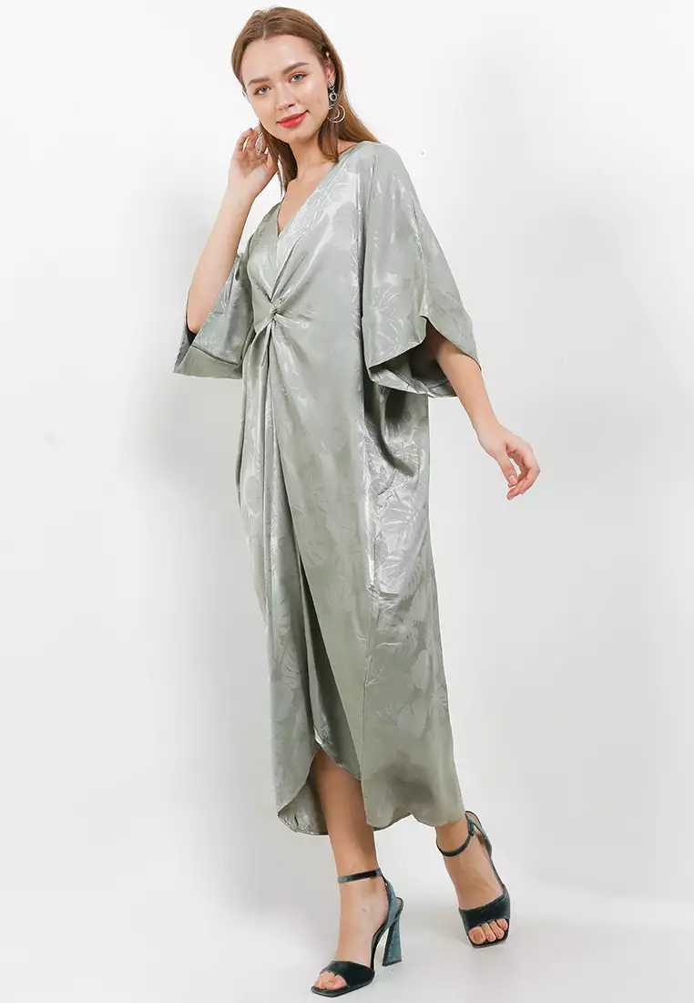 Printed Silk Sateen Twisted Kaftan