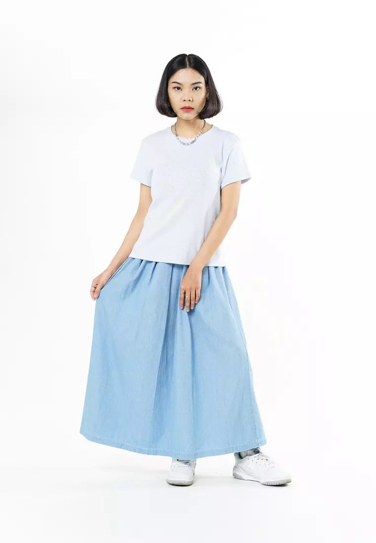 Greenlight Women's Midi Pleated A Line Skirt Cotton Denim Kay HP-C030126