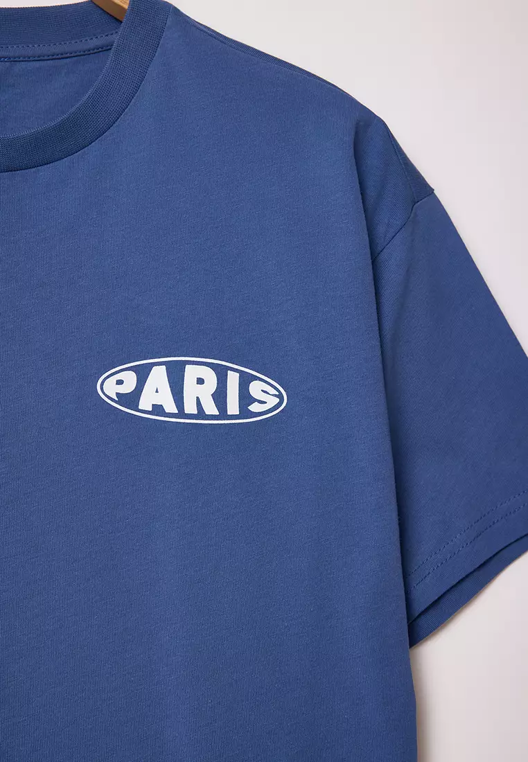 Indigo printed 100% Cotton Premium Oversize/Wide Pattern Crew Neck Knitted T-Shirt TWOSS23TS00040