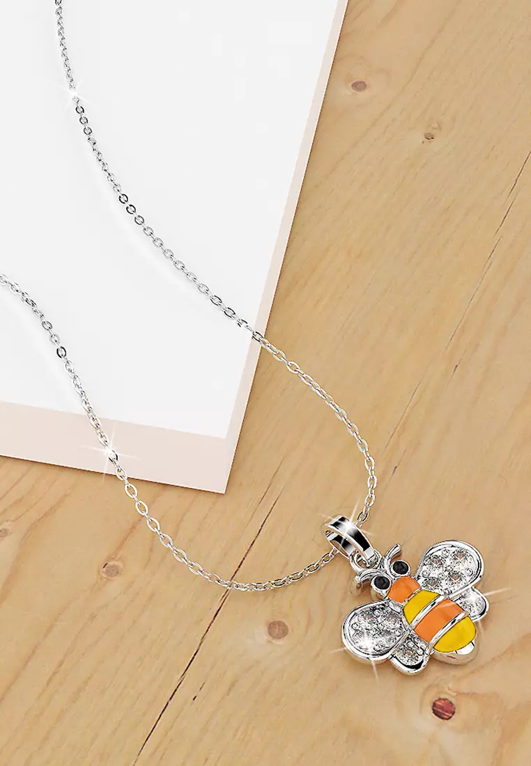 Bumblebee Crystal Necklace White Gold Layered Jewellery