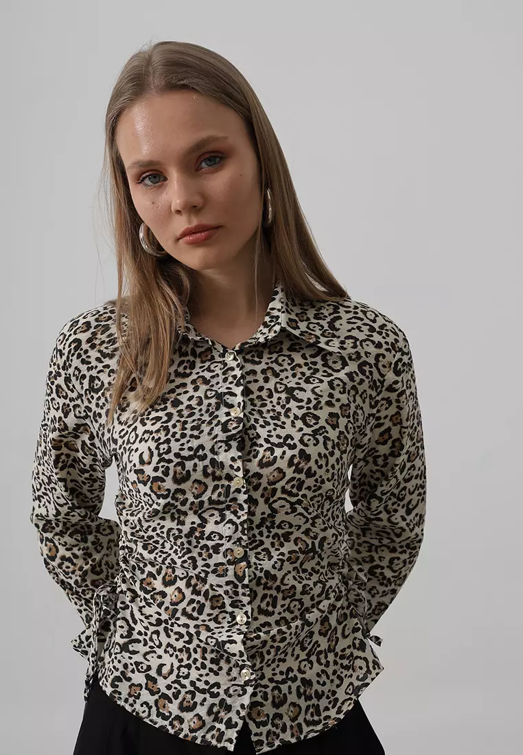 Brown Leopard Print Soft Texture Long Sleeve Shirt