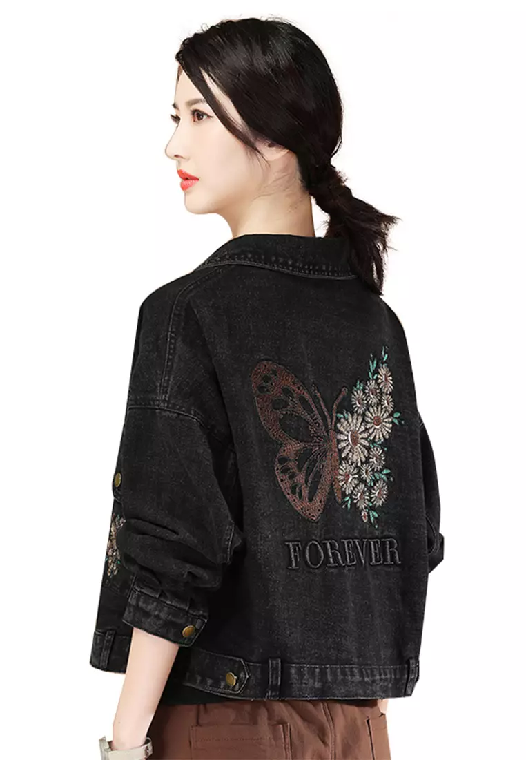 Girls embroidered 2025 denim jacket