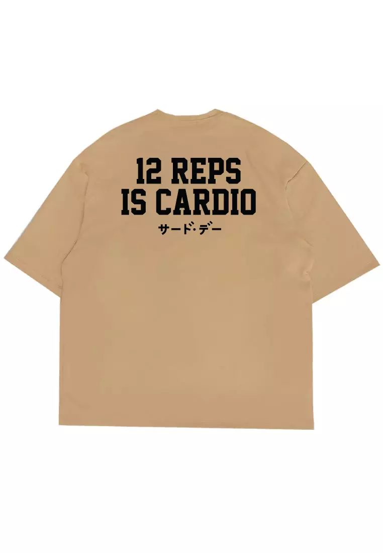 MTS38 Kaos Oversize Gym Scuba Tebal "12 reps cardio" khaki