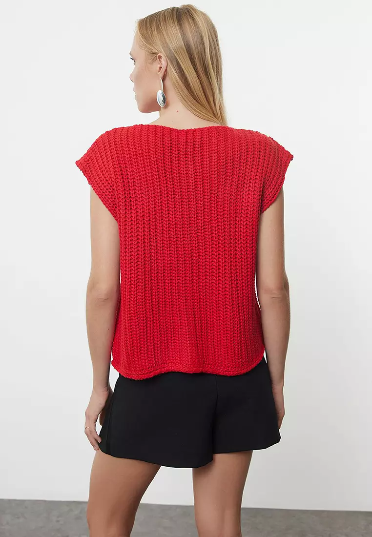 Red Soft Textured Fitted Vest Twoaw25Ye00027