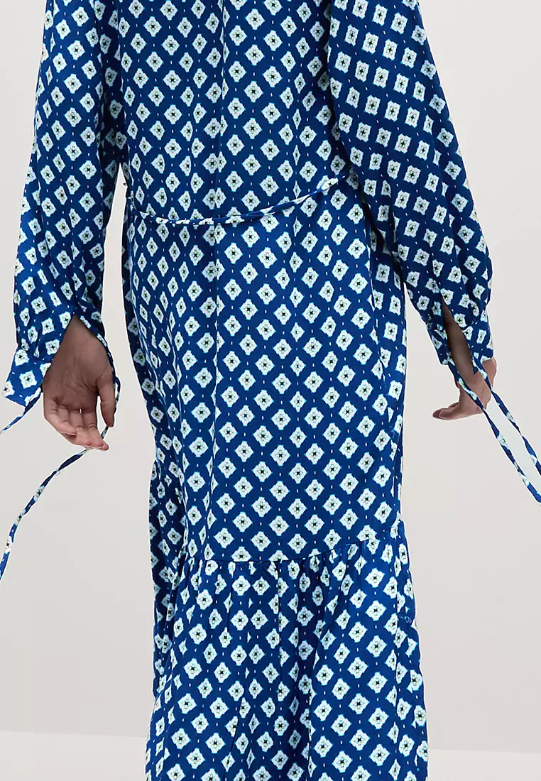 Printed Tie Waist Midi Shirt Dress