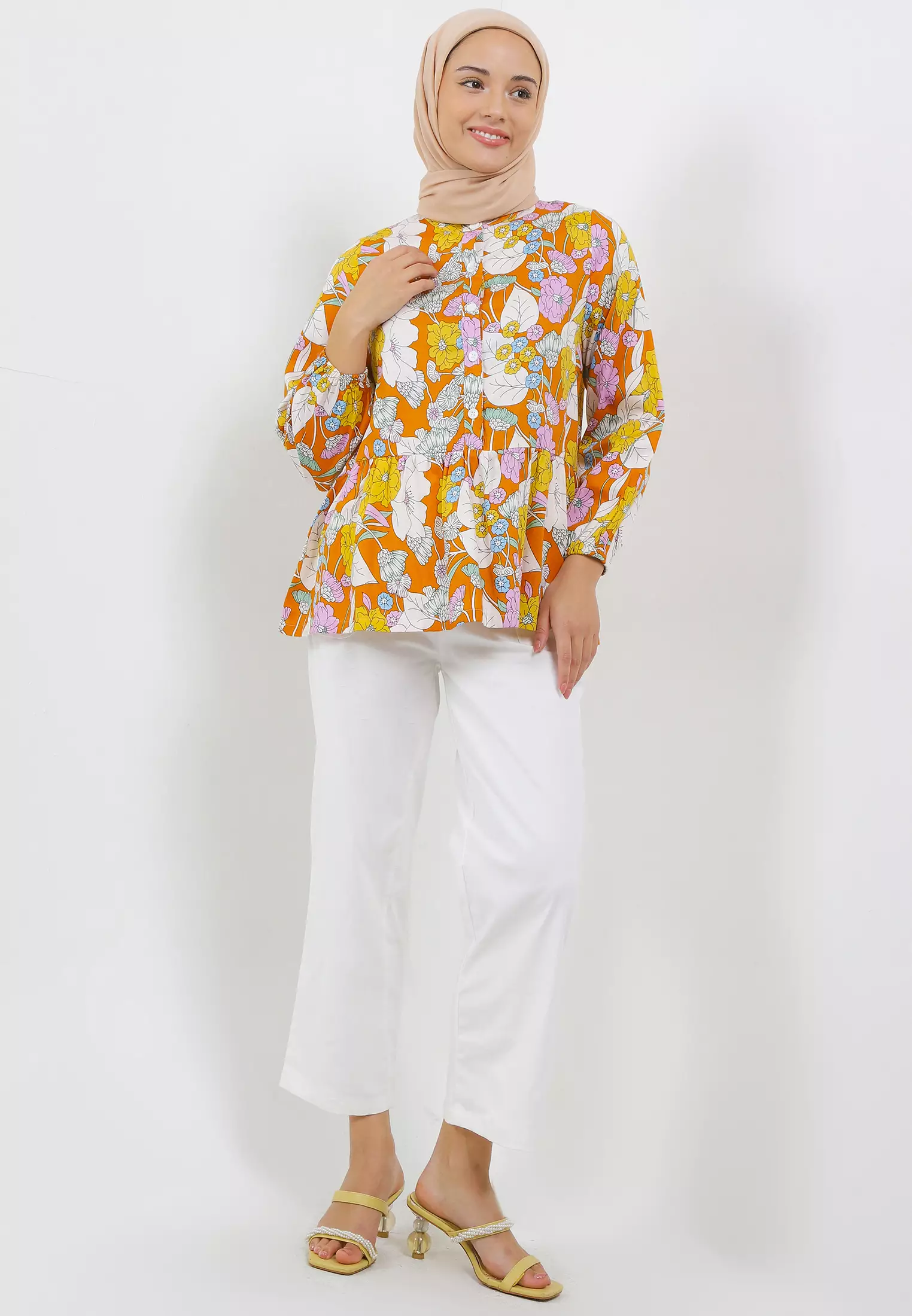 MFMW Woolyi Atasan Blouse Orange Motif Bunga