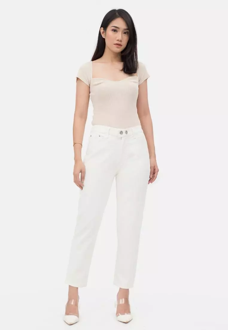 Tapared Two Button Jeans in White