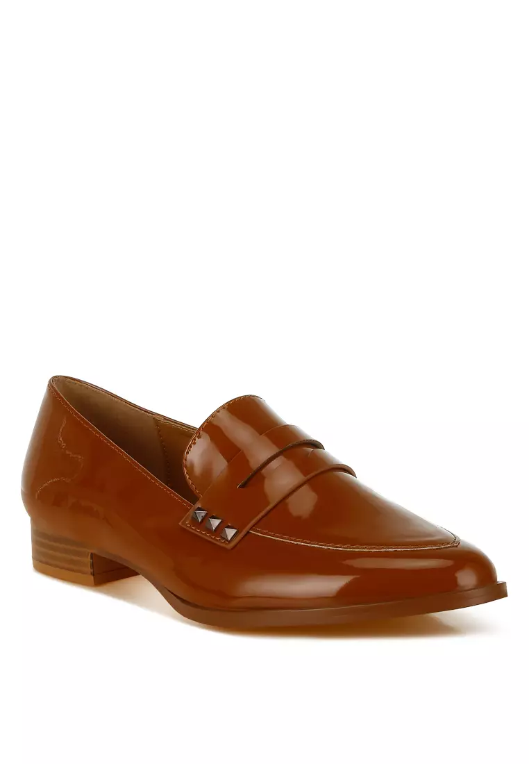 Patent Pleather Penny Loafers in Tan