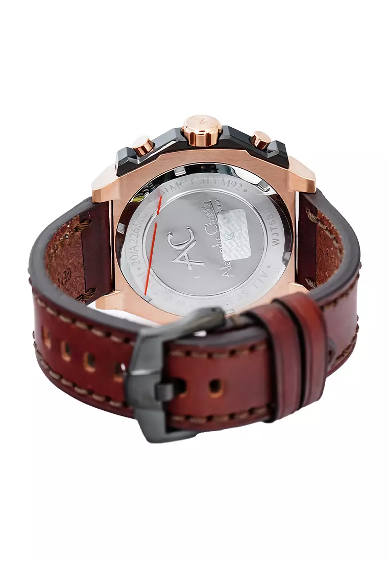 Alexandre Christie - Jam Tangan Chronograph Pria - Rosegold - Brown Leather Strap - 9601 MCLBRBA