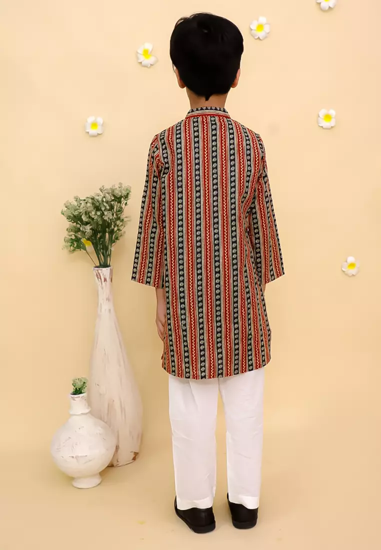 The Mom Store 卡拉姆卡里男童库尔塔套装 - 栗色