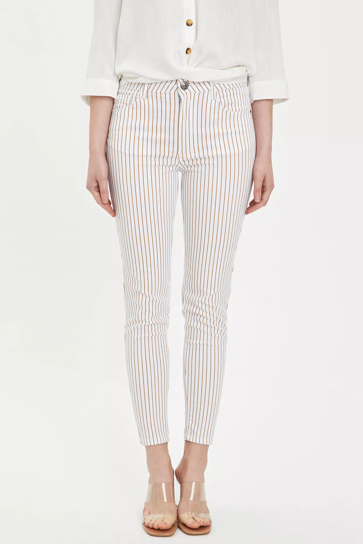 White striped cheap trousers womens