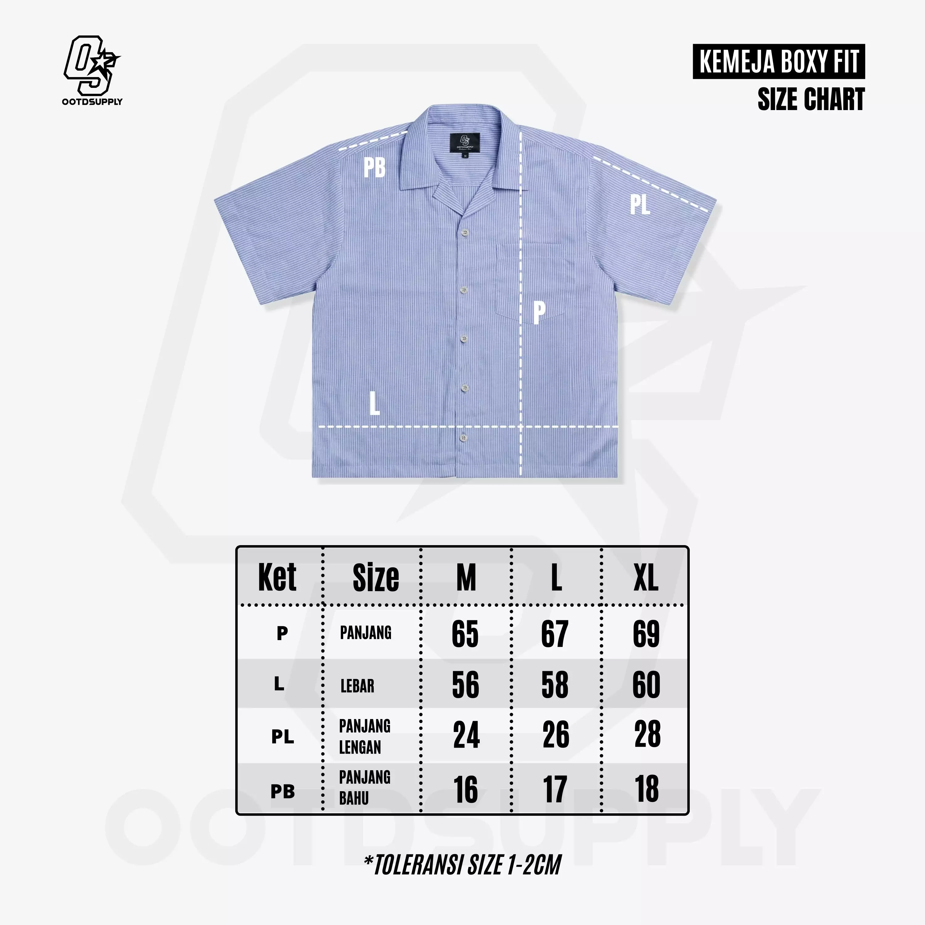 OOTDSUPPLY Kemeja Stripe Casual Cozy Embroidery Black & Blue | Kemeja Salur | Relaxed Shirt Pendek | KMJRSCZE