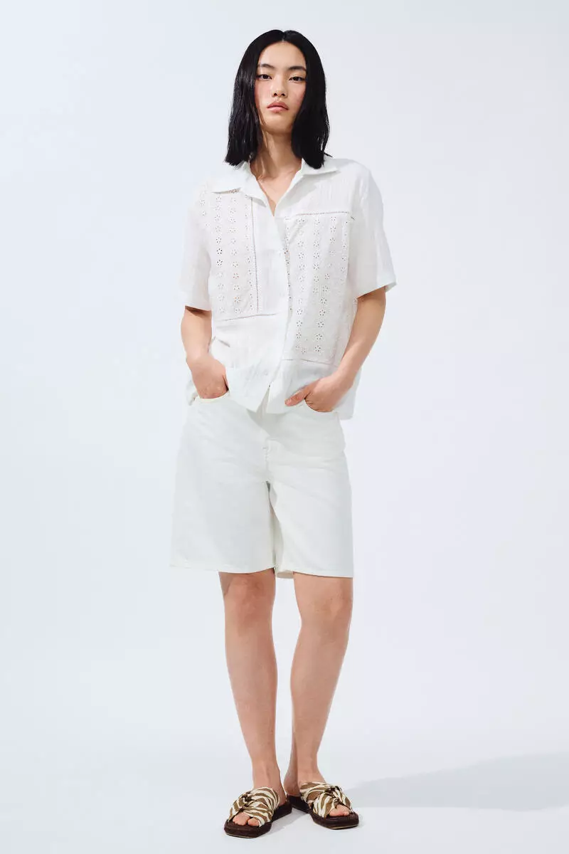 Short-sleeved broderie anglaise shirt