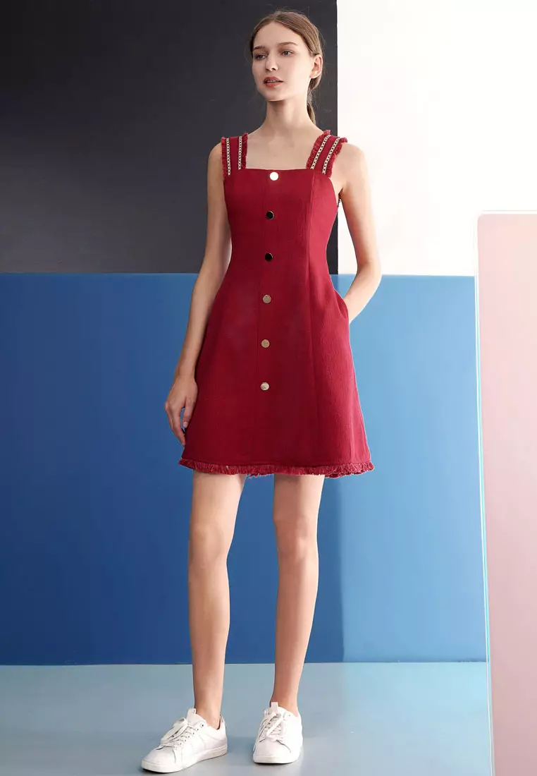 Wide Strap Button Dress
