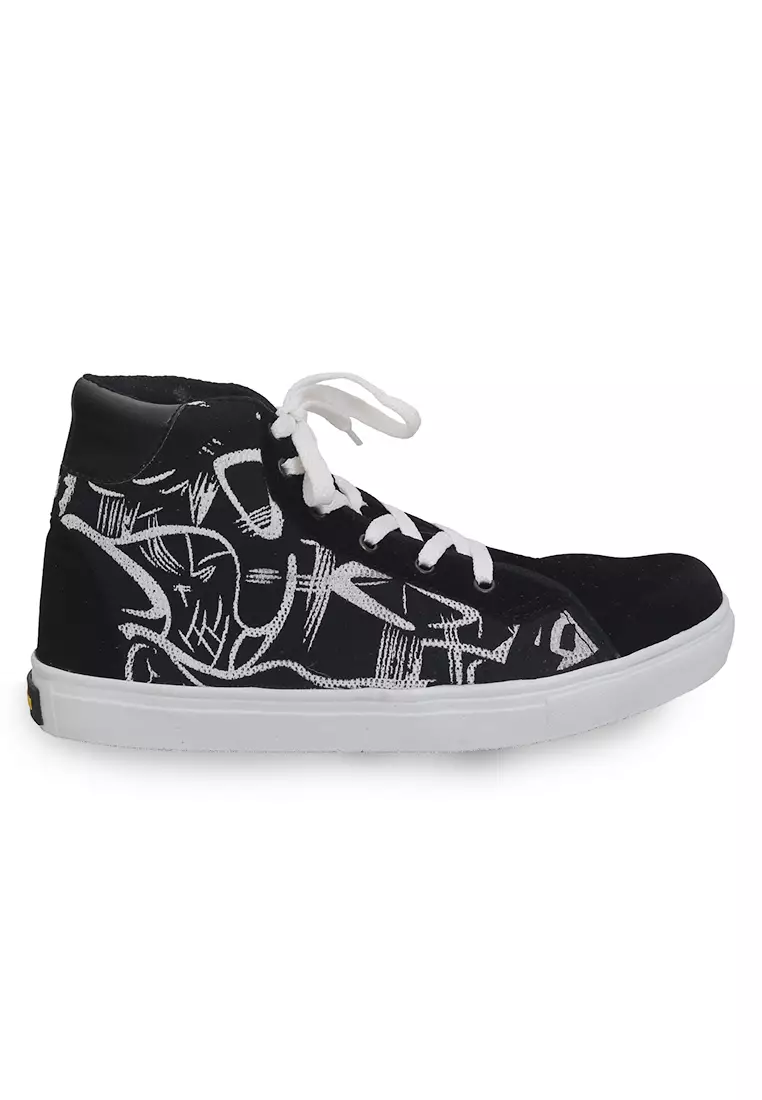 Chinaka Sepatu Boots Pria Wanita Desain Abstrak Casual Shoes Lighweight Material Canvas ORIGINAL - Black White