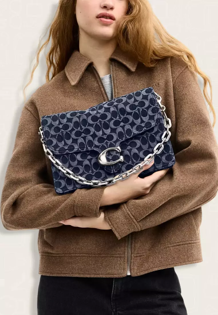 Coach Chain Tabby Shoulder Bag 30 In Signature Denim Deep Blue