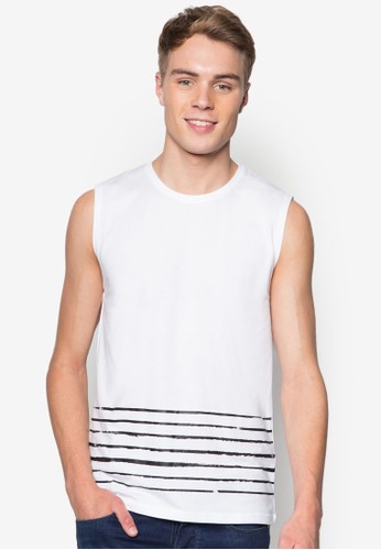 Muscle Tee With Stripe Print Detail