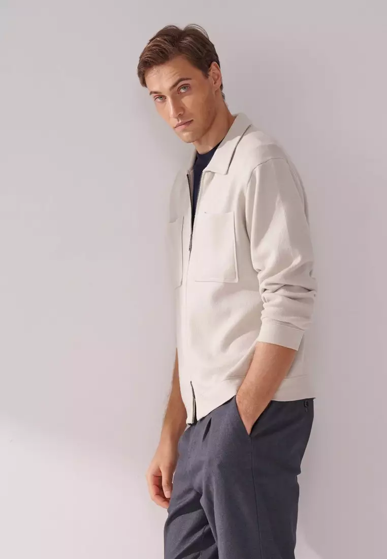 Cloud Gray Double-Pocket Full-Zip Cardigan