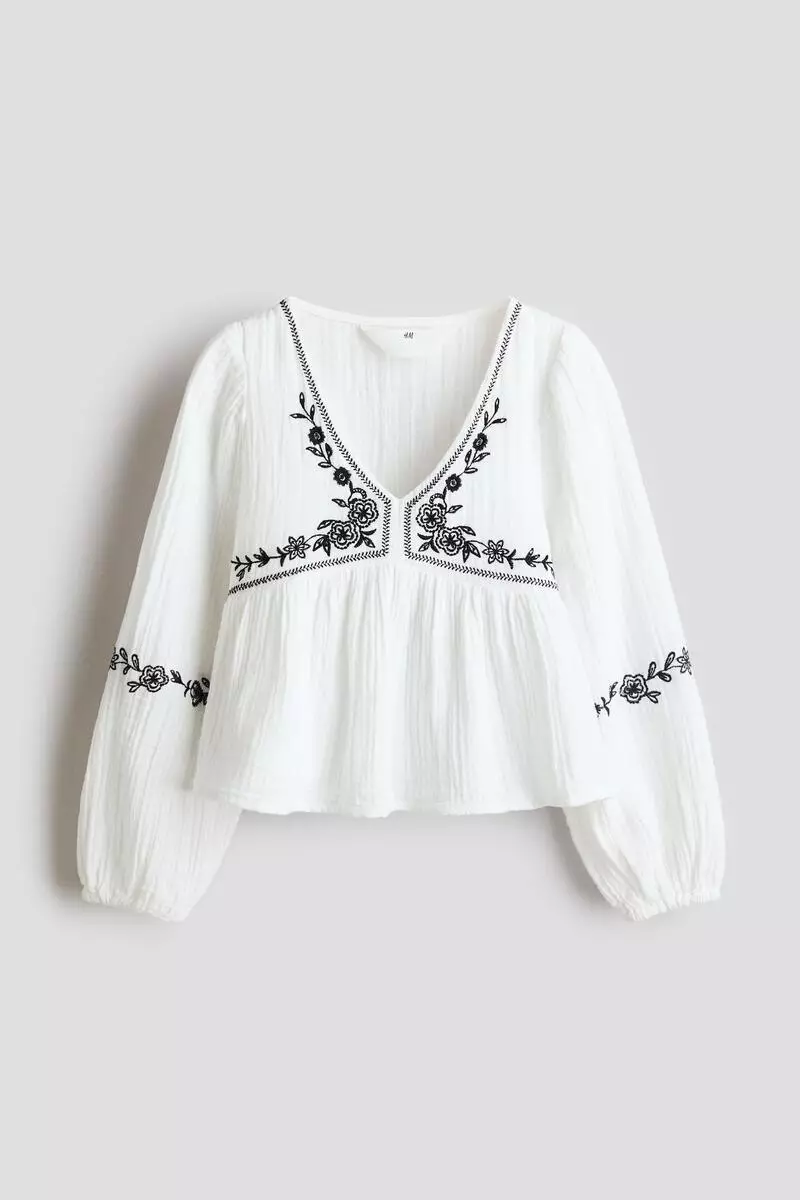 Embroidered cotton muslin blouse