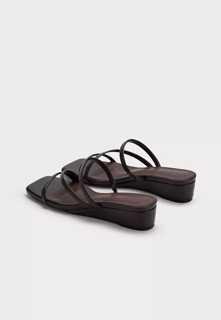 MULTI-STRAP SQUARE TOE WEDGE HEEL SLIDE