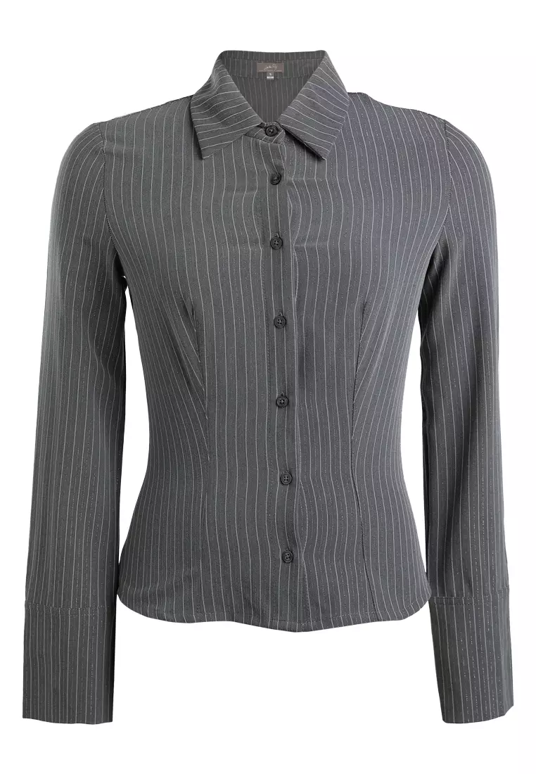 Tailored Glitter Pinstripe Button-Down Shirt