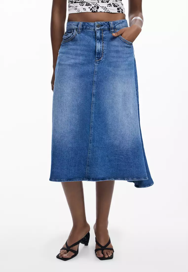 Desigual Midi-length asymmetrical denim skirt