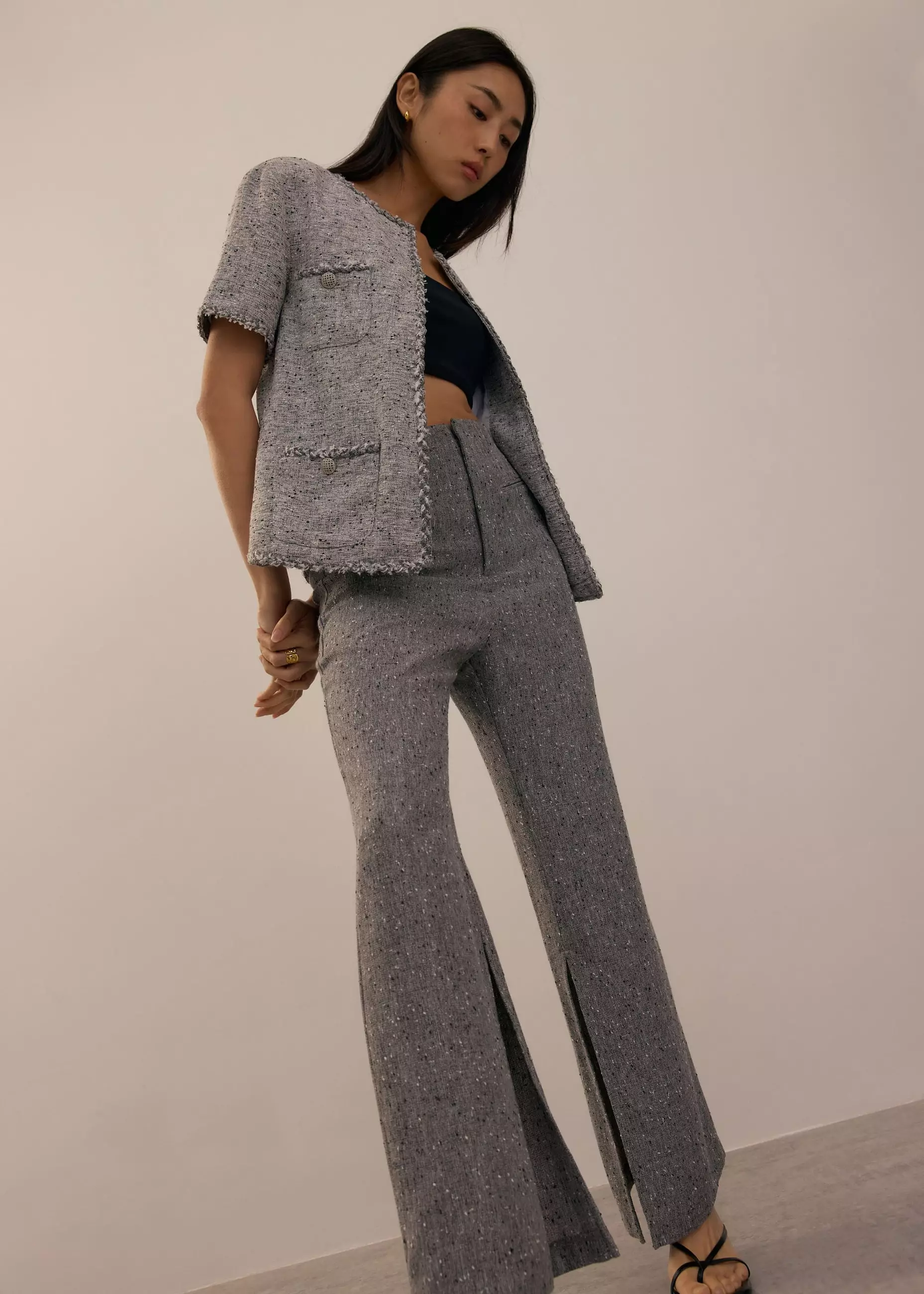 Celana Panjang Wanita - Leggy™ Elastic Tweed High Waist Kick Flare Pants