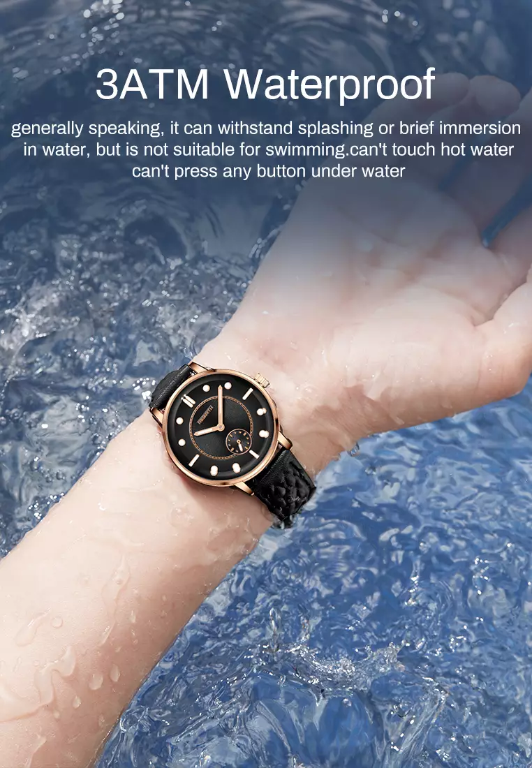 Jam Tangan Wanita Original Anggun Bercahaya Tali Kulit Mode Jam Tangan Cewek allblack