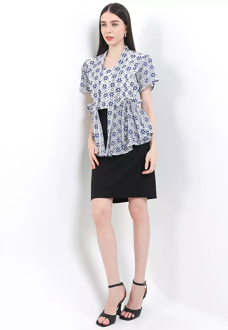 Blouse Atasan Batik Wanita Kutubaru Kiara Brokat Brukat Barcode White Lengan Pendek