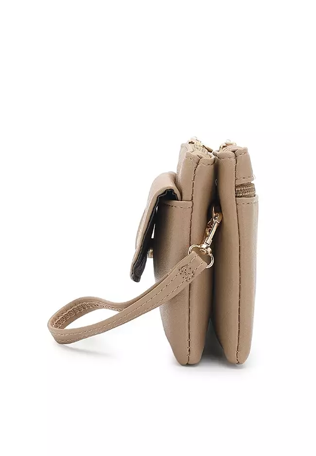 Faux Leather Sling Bag / Crossbody Bag / Wristlet (Tas Selempang Wanita / Dompet Gelang) - Cokelat