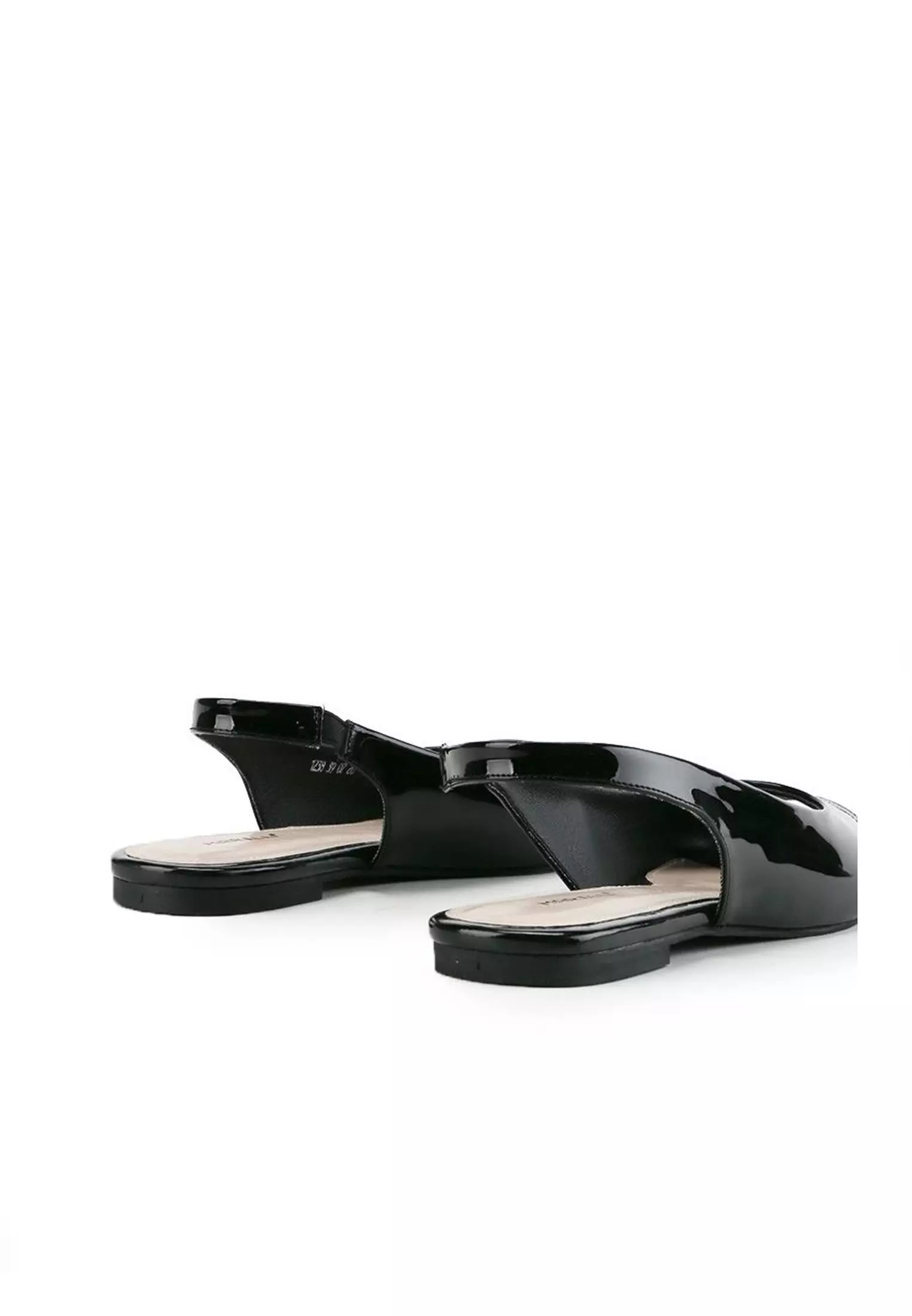 Emily Sepatu Sandal wanita Flat Slip On - Black Patent