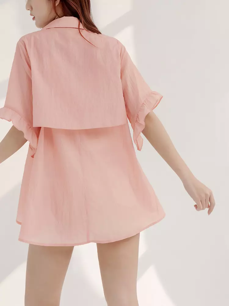 涼感．Air超輕量荷葉袖後背剪裁空氣衣《AB19470》