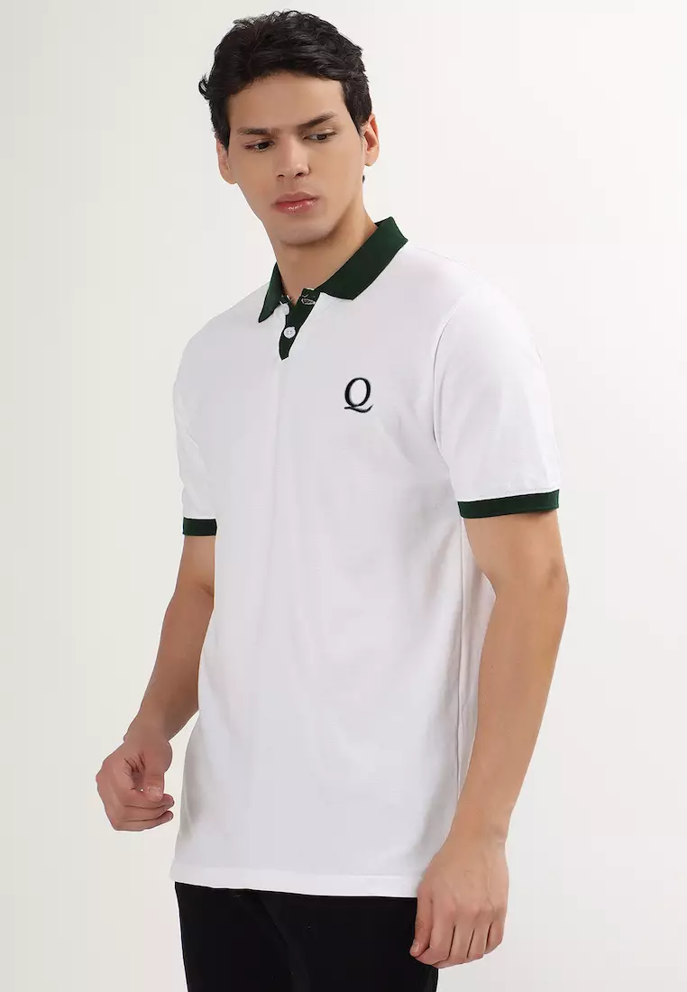 Mens Short Sleeve White- Green Collar Cotton Polo Shirt/T-shirt, Short Sleeve, embriodiary  Logo,Sports-Casual, Activewear