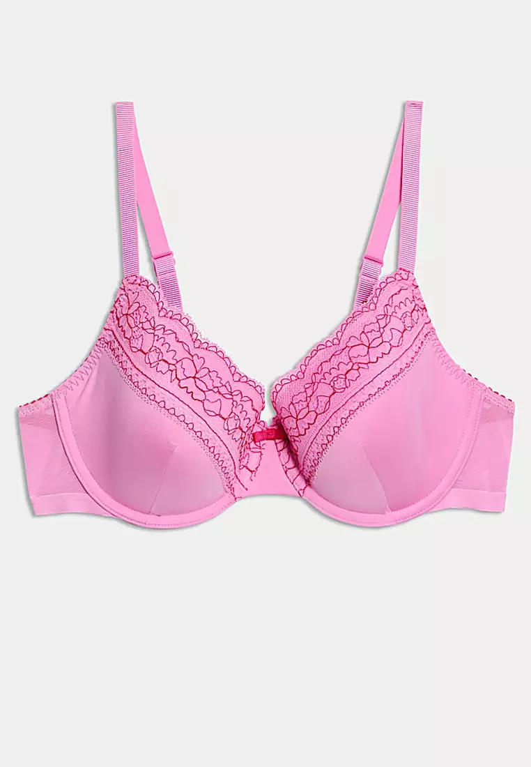 Lace Trim Padded Full Cup Wired Bra