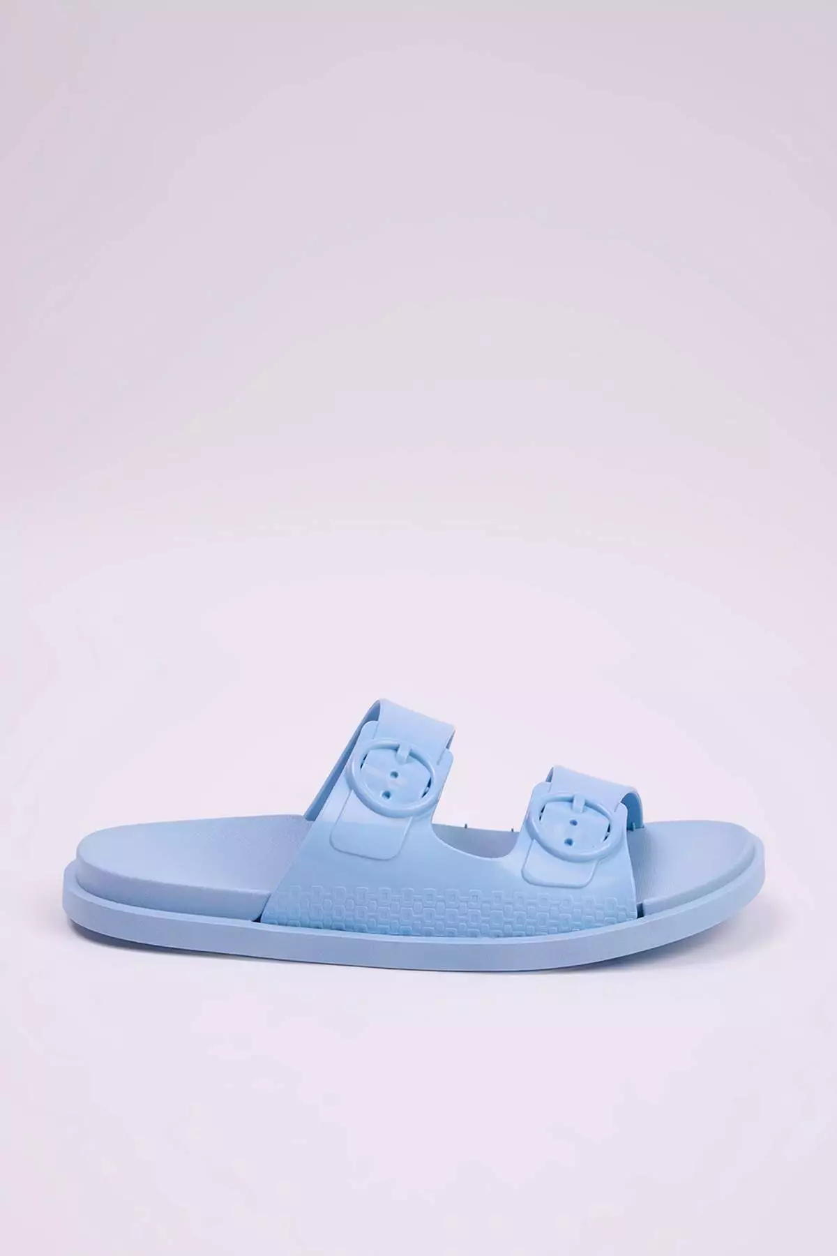 Baby Blue Double Striped Buckle Detailed Women's Slippers Takss25Te00060