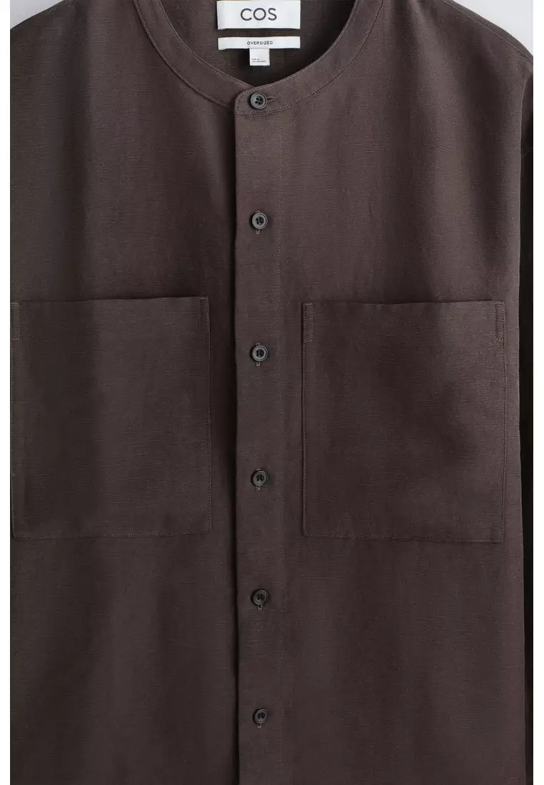 OVERSIZED GRANDAD-COLLAR LINEN SHIRT