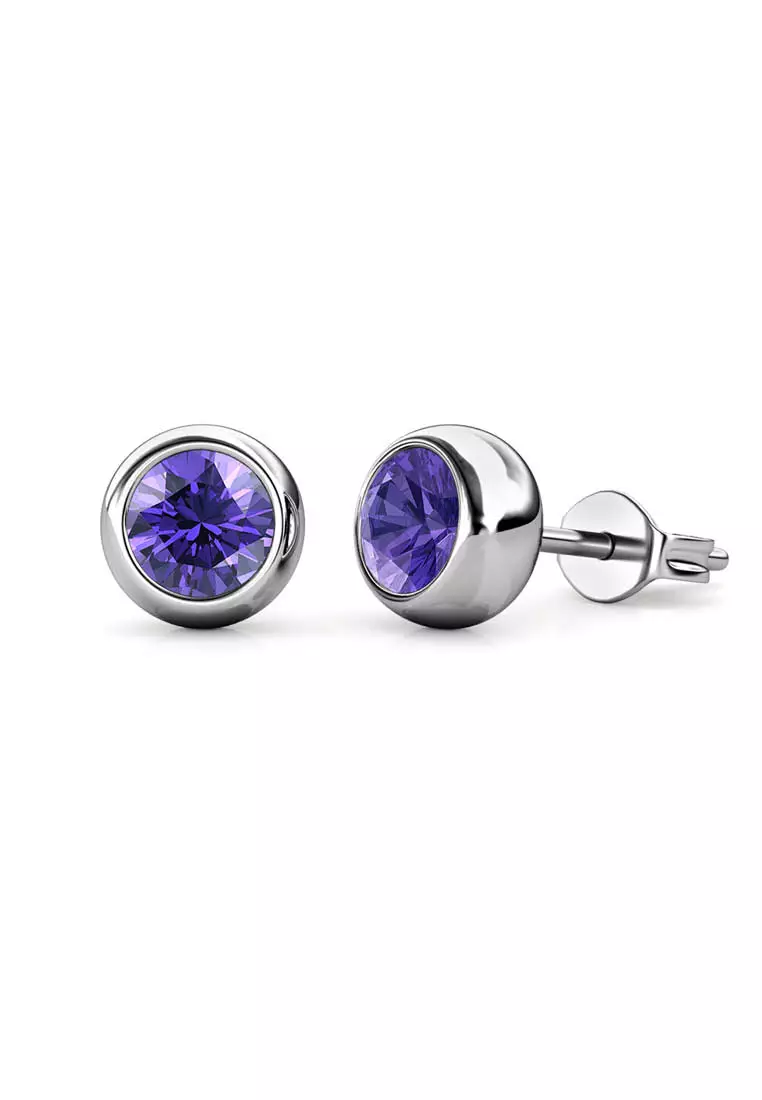 Birth Stone Moon Earring February Amethyst WG - Anting Crystal Swarovski by Her Jewellery