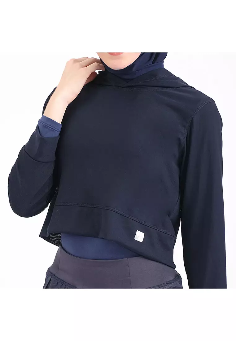 Fitwear - Croptop Jaring / Mesh / Sheer Olahraga SIERRA HOODIE - NIGHT BLUE