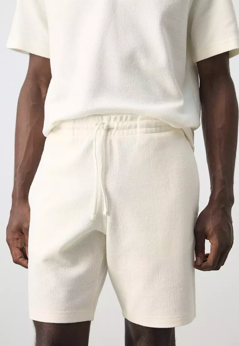 Textured Cotton Bermuda Shorts with Drawstring