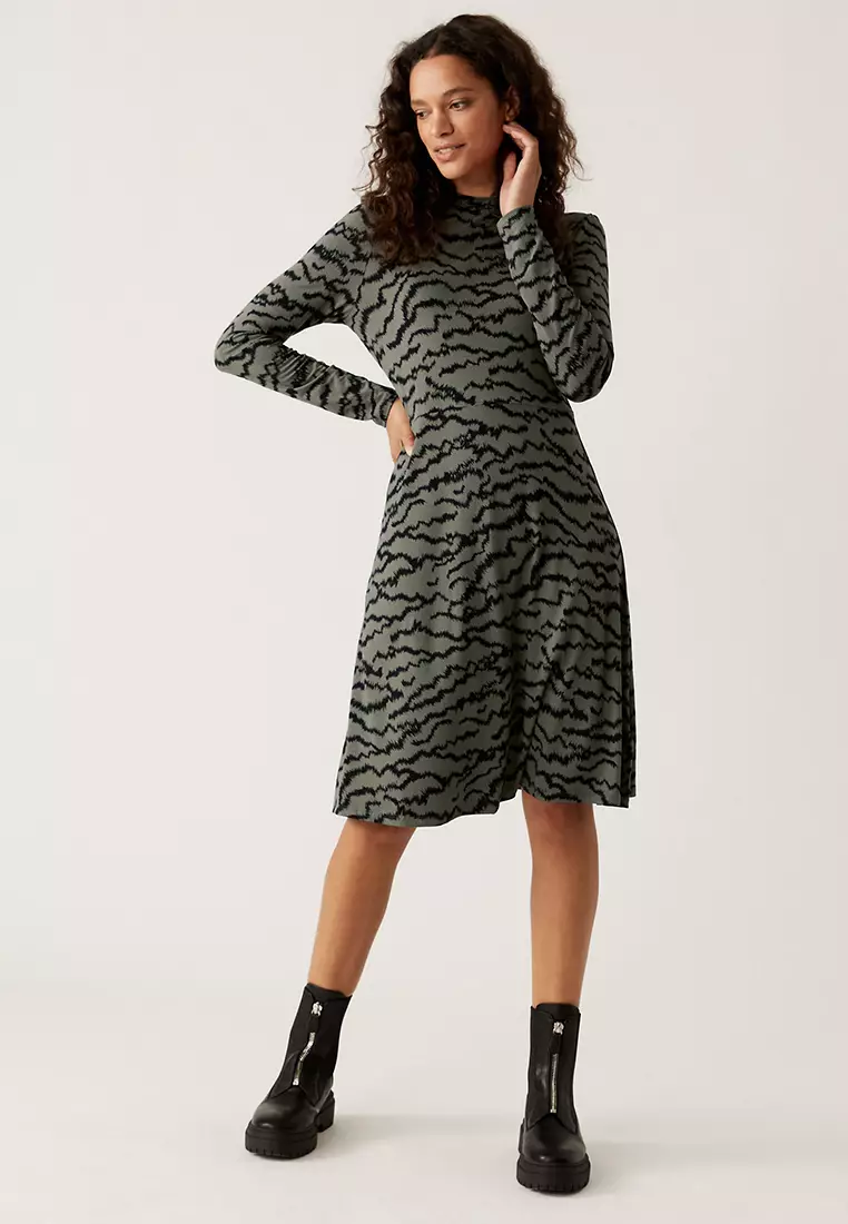 Jersey Printed High Neck Skater Dress
