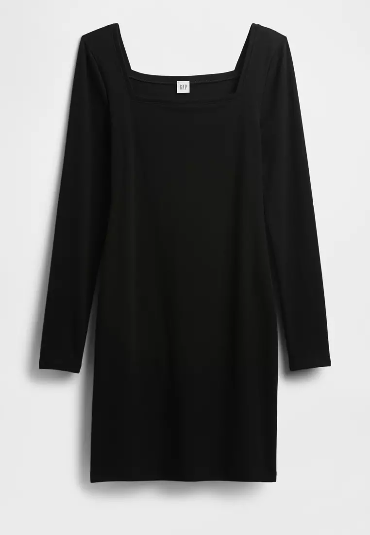 Long Sleeve Square Neck Knit Mini Dress