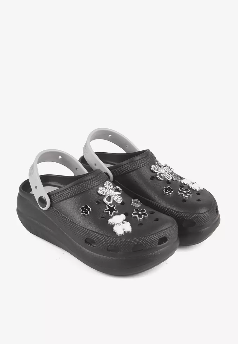 Sandal Clog Wanita  L.Crown Black Grey