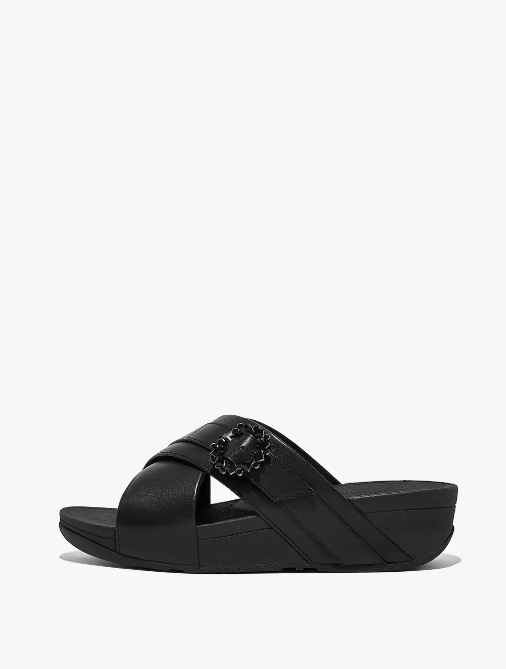 Jual FitFlop FITFLOP LULU CRYSTAL BUCKLE LEATHER CROSS SLIDES
