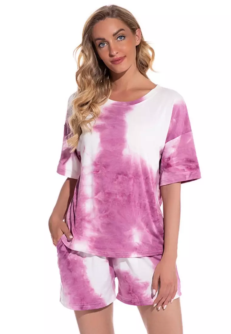 Buy ZITIQUE Women's Short Sleeve Pajama Shorts Two Piece Purple