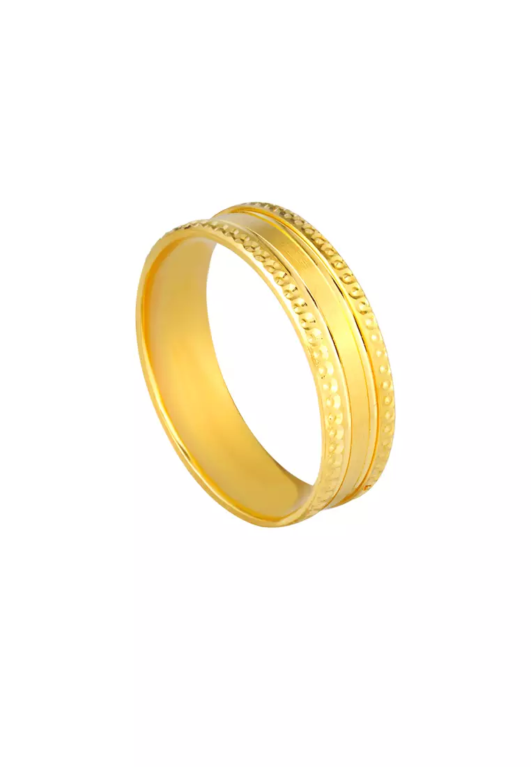 TOMEI Edge Patterned Xi De Ring, Yellow Gold 916