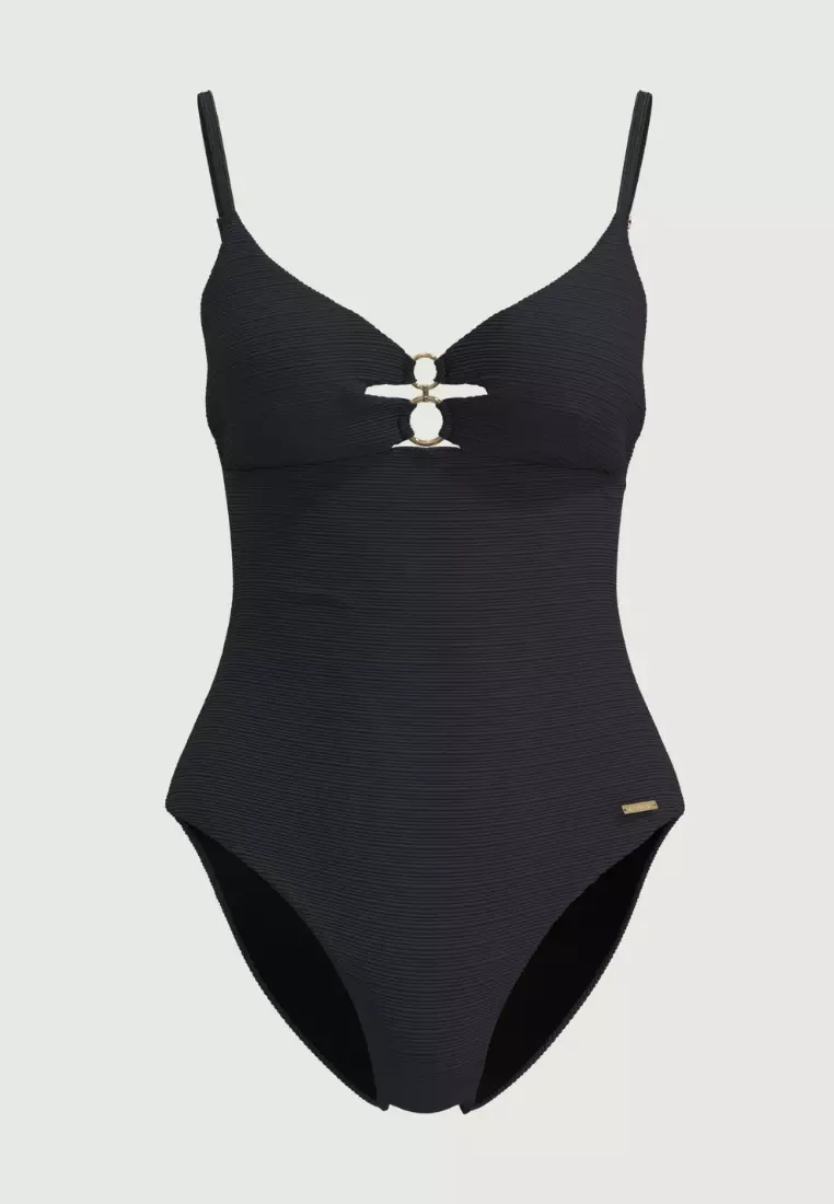 Maja黑色V領鏤空設計連身泳裝