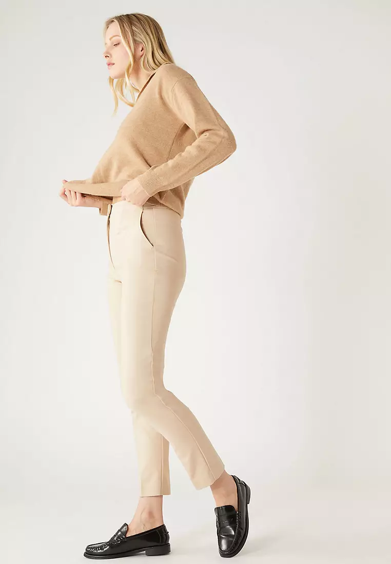 Cotton Blend Slim Fit Ankle Grazer Trousers