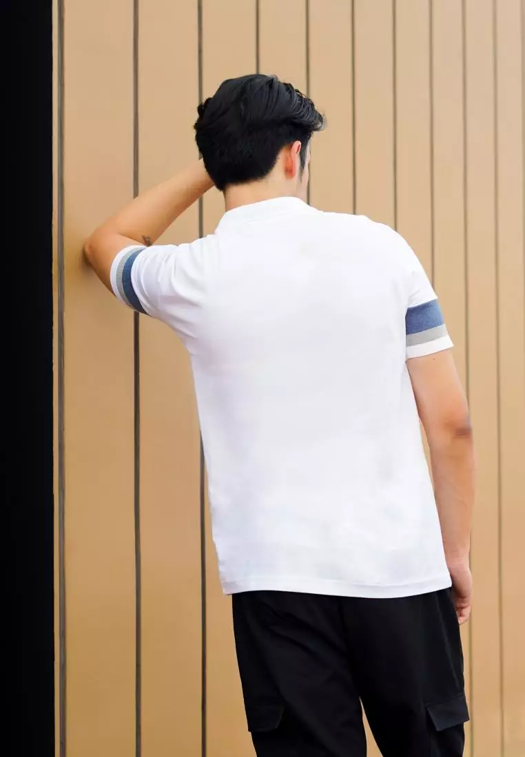 Kale Dion White Blue / Polo Shirt  Pria / Kaos Kerah Casual