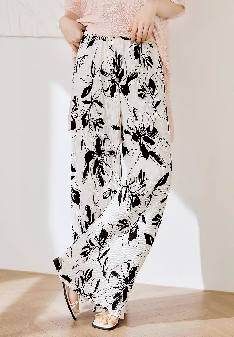 Floral Print Pleated Elasticated Trousers [BA7911]