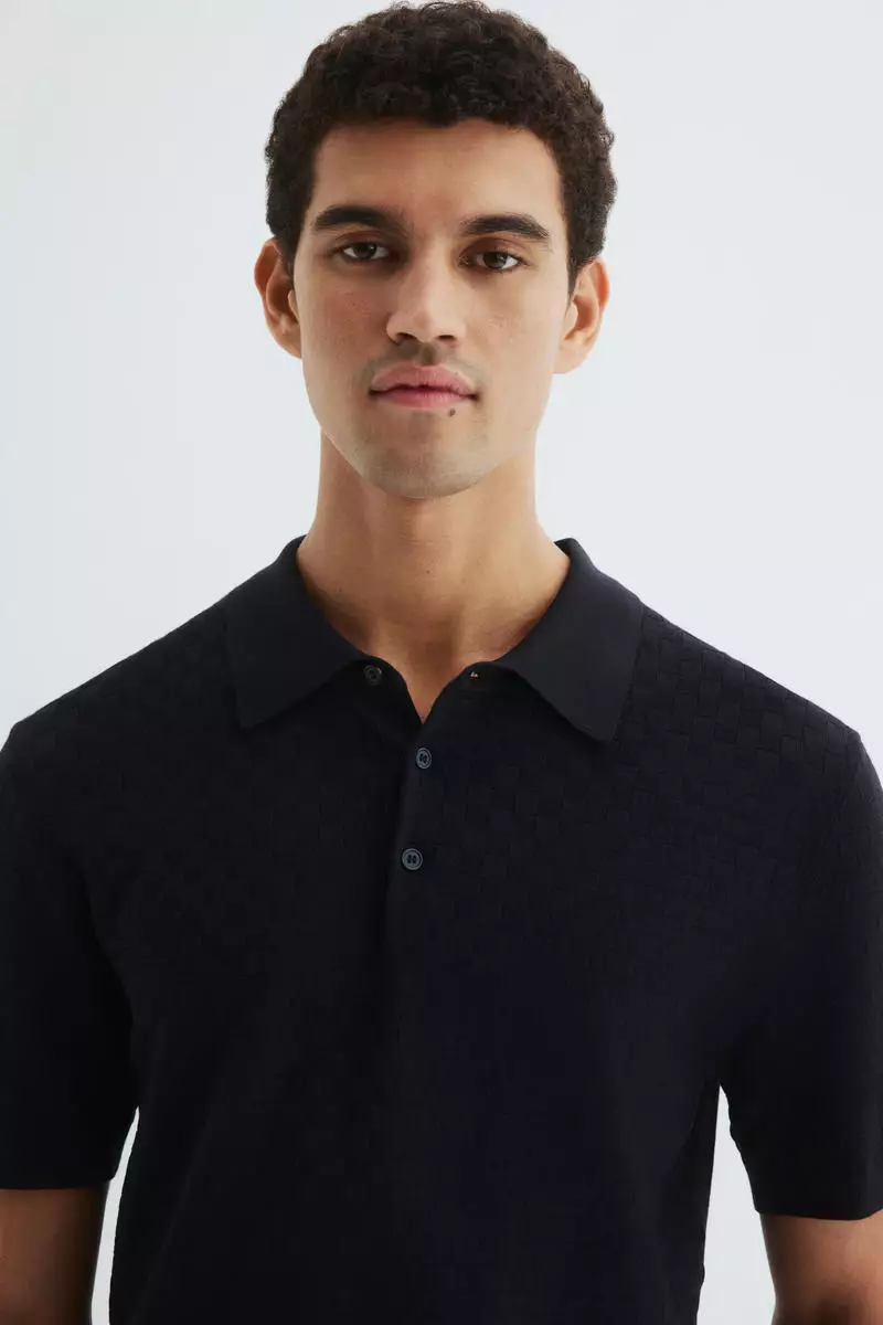 Slim Fit Textured-knit polo shirt